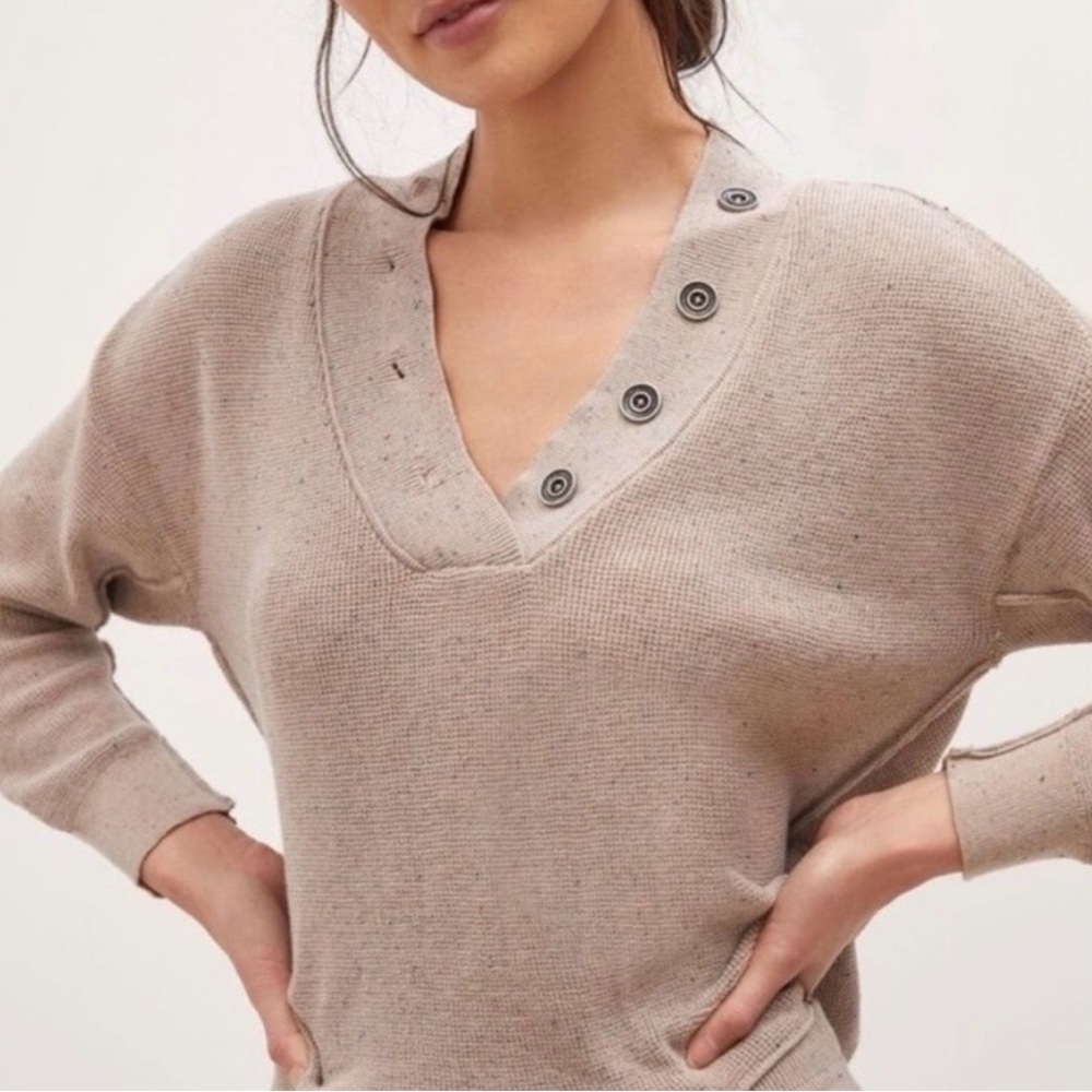 Daily Practice Anthropologie Oatmeal Speckled Henley Sweater Medium